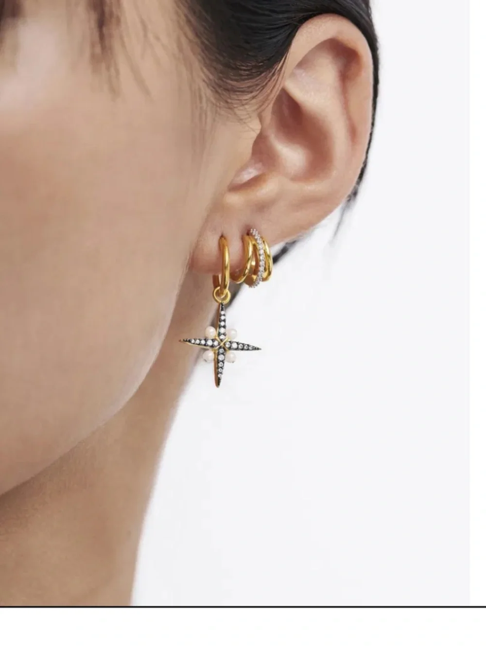 Genuine Missoma x Harris Reed 18K Gold Plated North Star Pearl Hoop Earrings - Picture 8 of 9
